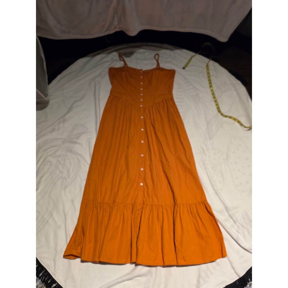 Bila Est 77 Orange Button Down Tiered Midi Dress Smocked Back L